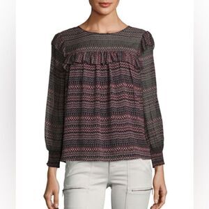 Joie Adelais‎ Geo Stripe Long Sleeve Blouse Printed Maroon Size Small